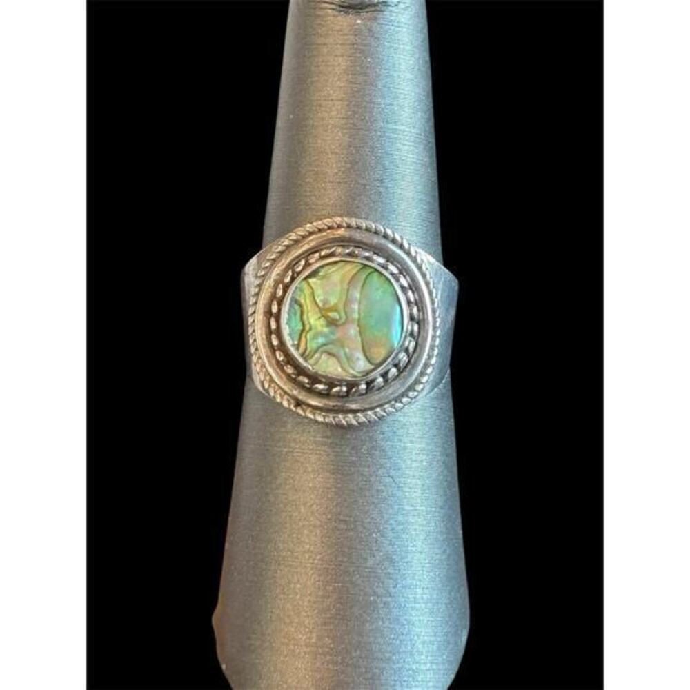 Sterling Silver Sz 7.5 Abalone Statement Ring Boho Tribal 925